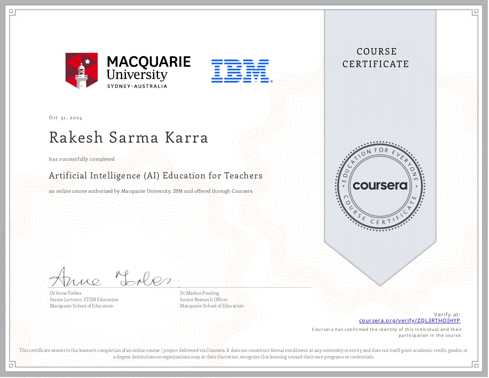 Artificial Intelligence (AI) Education for Teachers